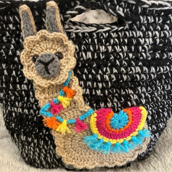 Llama Aplaca Knit Muti Color Embroidered Crossbody Tote Laptop Boho Bag Purse - Picture 2 of 9